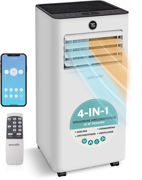 SereneLife Mobiele Airco 7.000 BTU met Verwarmingsfunctie en WiFi