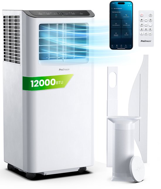Pro Breeze Mobiele Airco 12.000 BTU 4-in-1 met Wifi en Slaapmodus